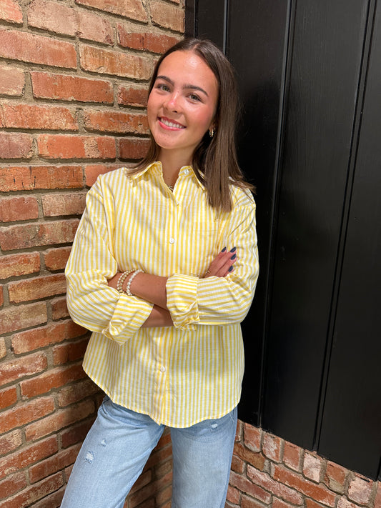 Yellow Collared Contrast Stripe Button Down Shirt