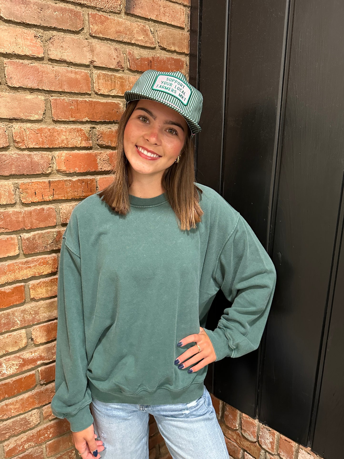 Hunter Green Mineral Wash Crew Neck Sweatshirt