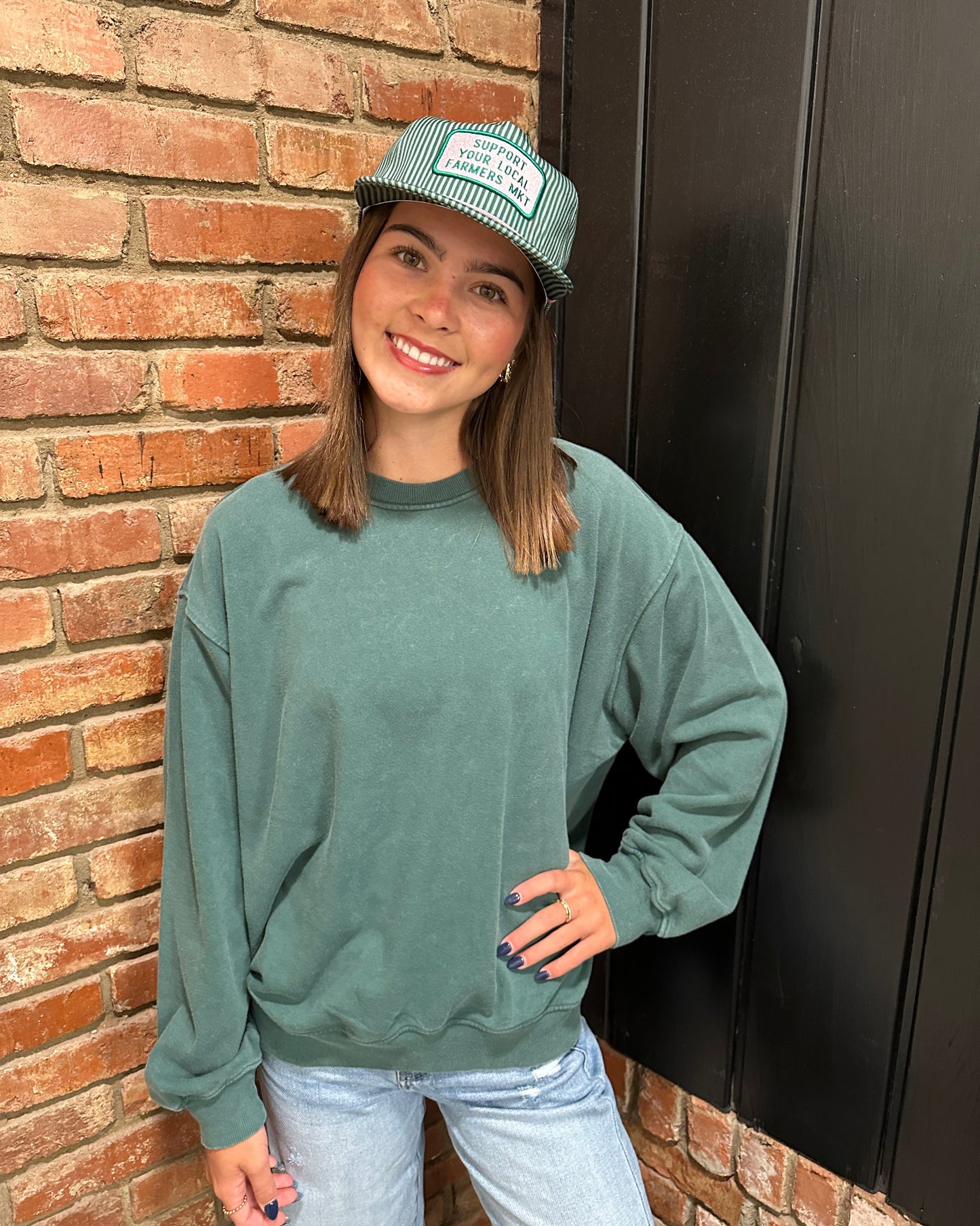 Hunter Green Mineral Wash Crew Neck Sweatshirt