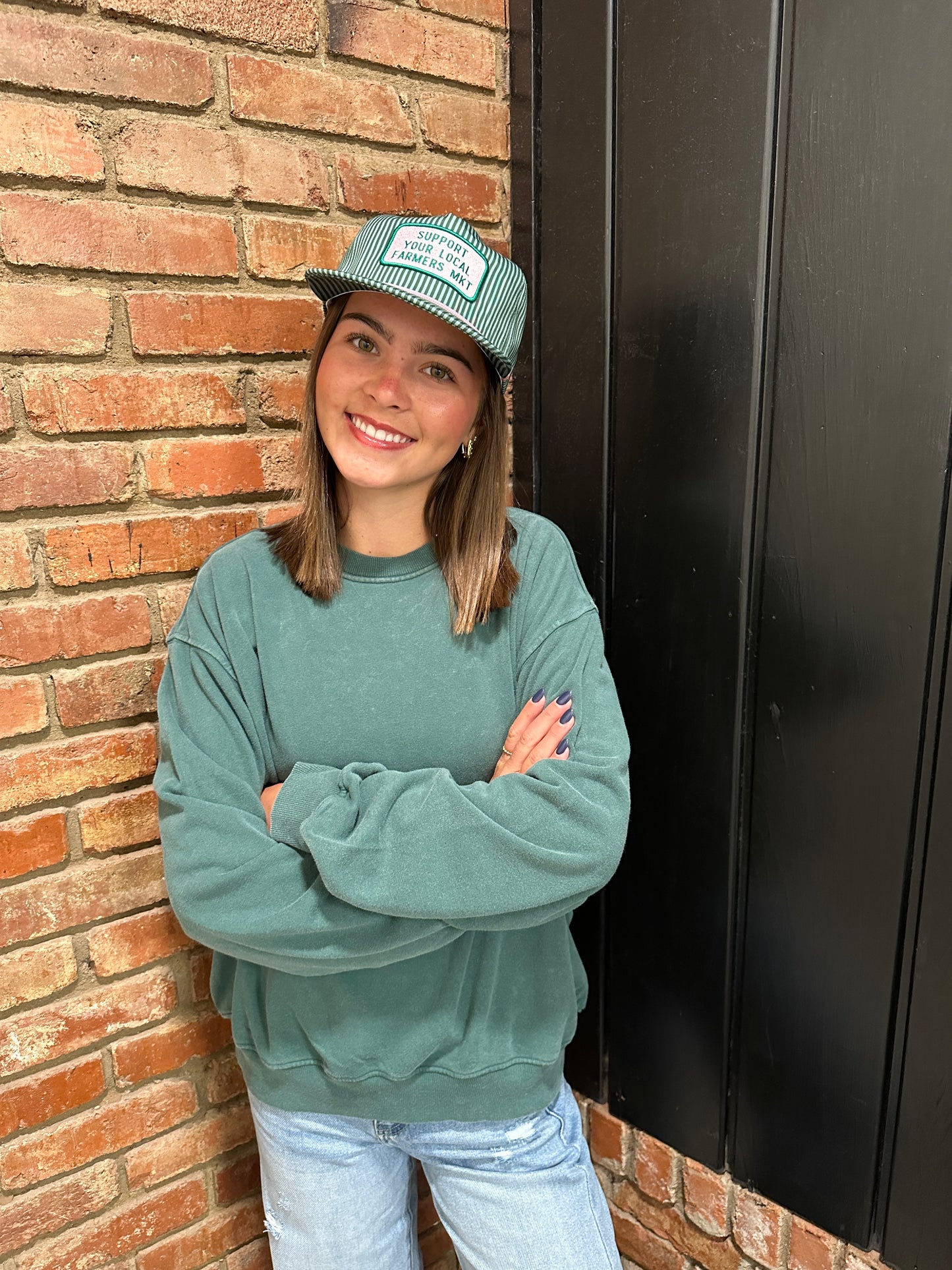 Hunter Green Mineral Wash Crew Neck Sweatshirt