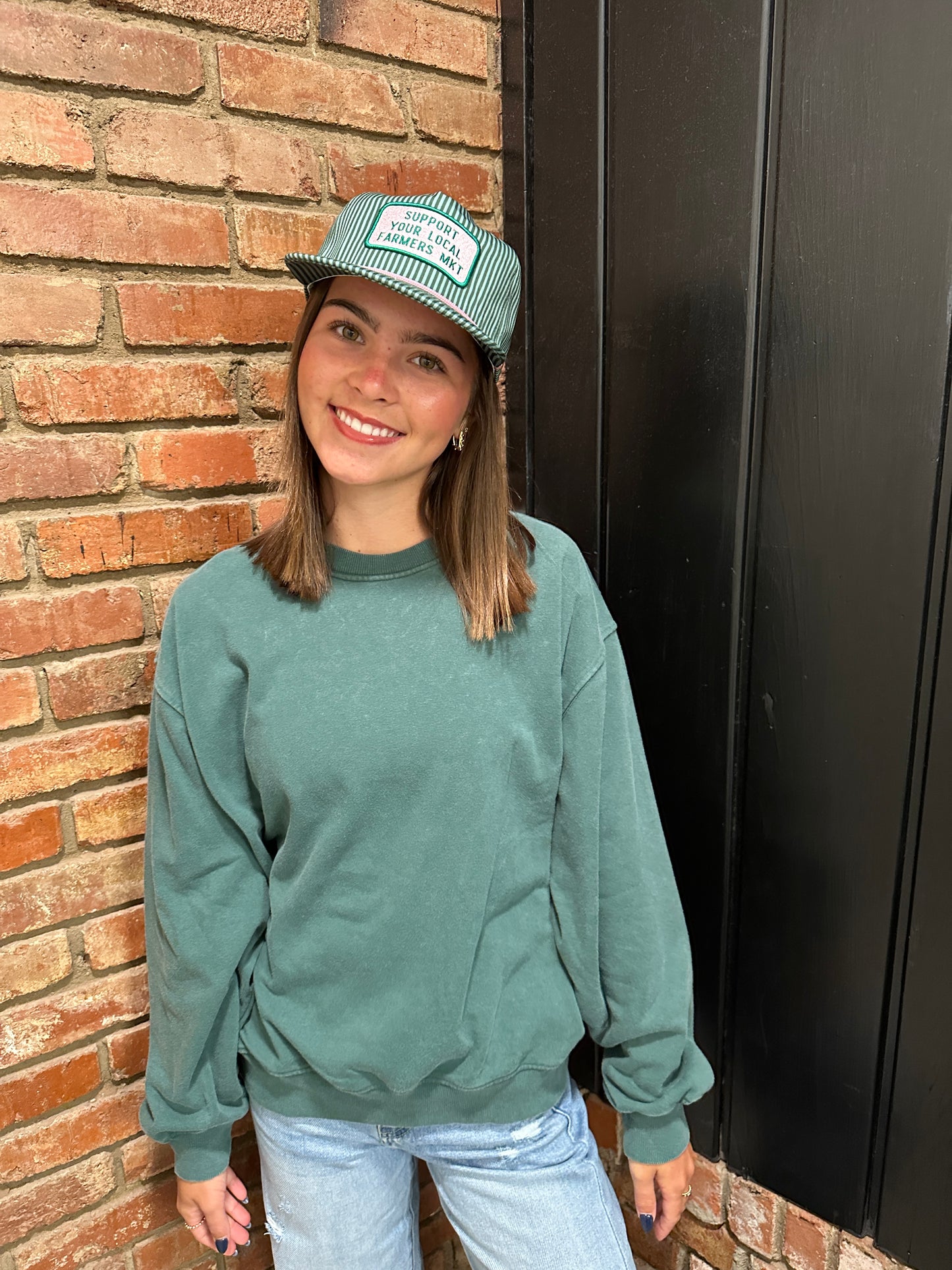 Hunter Green Mineral Wash Crew Neck Sweatshirt