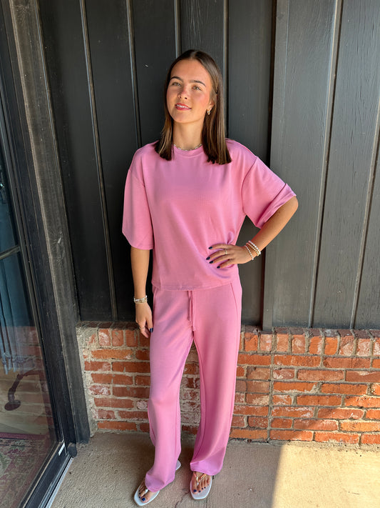 Pink Loose Fit Crew Neck Short Sleeve Top