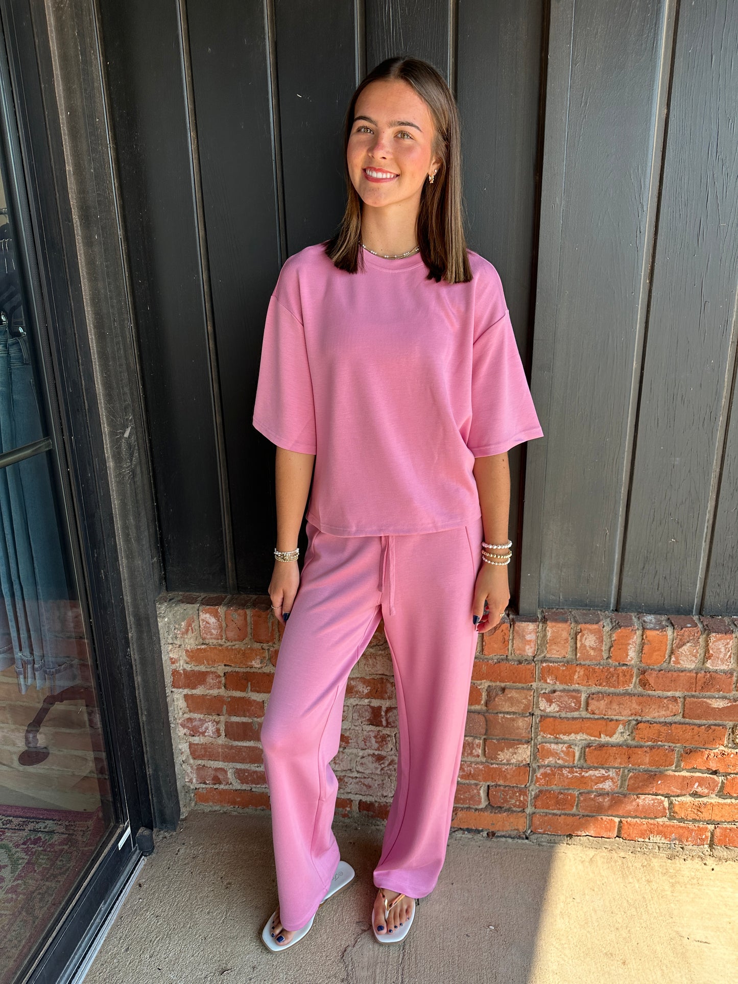 Pink Loose Fit Crew Neck Short Sleeve Top