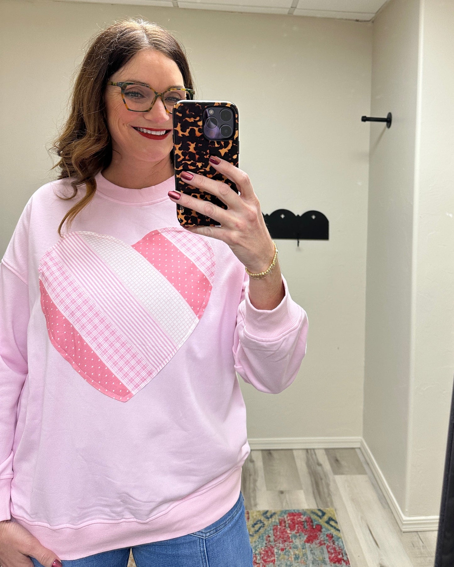 Valentines Heart Patchwork Mock Neck Sweatshirt