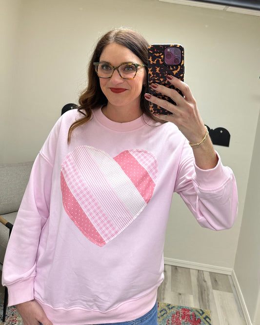 Valentines Heart Patchwork Mock Neck Sweatshirt