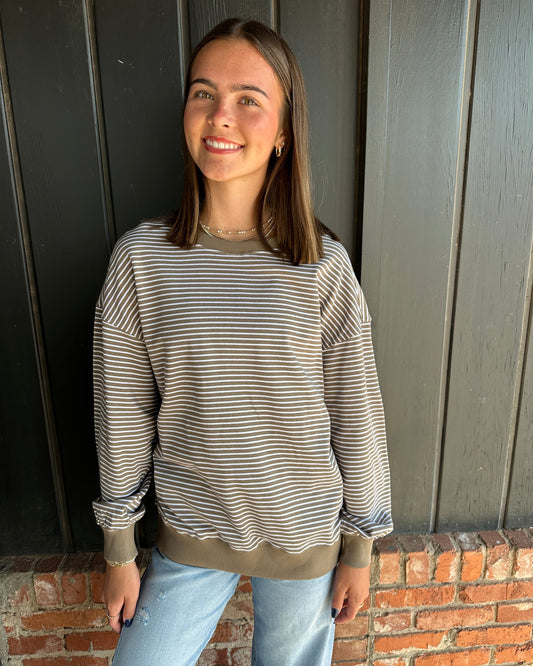 Truffle Coastal Striped Crewneck Sweatshirt