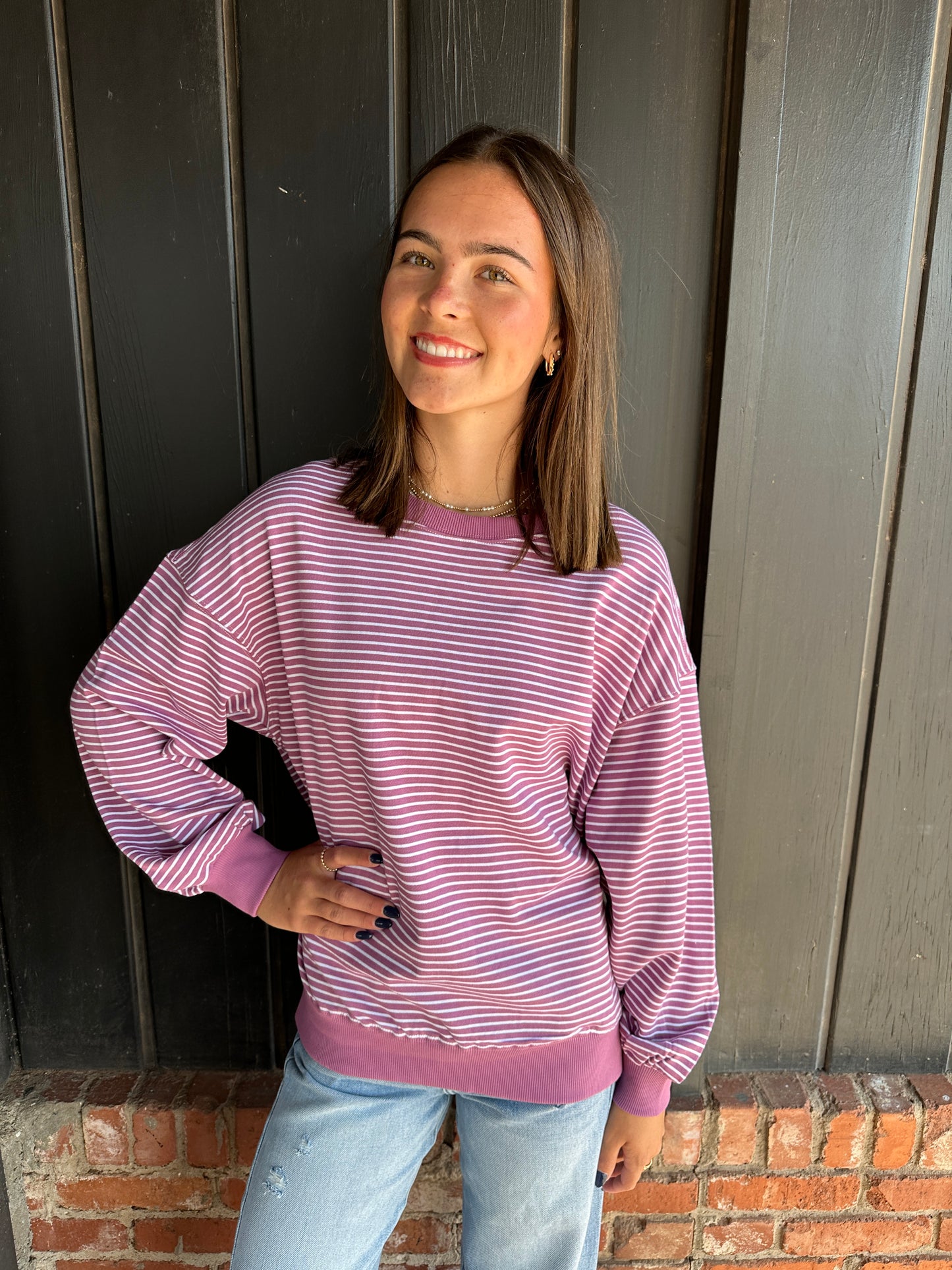 Mulberry Coastal Striped Crewneck Sweatshirt
