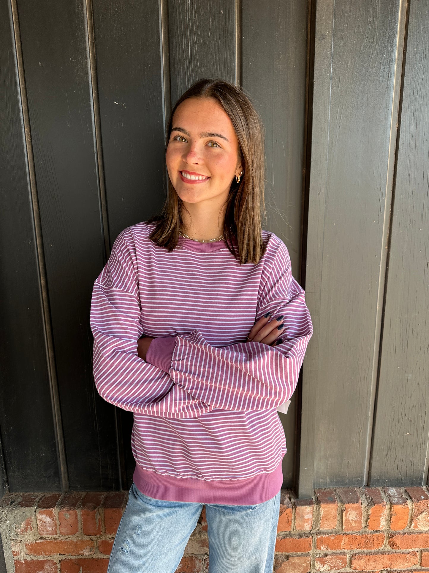 Mulberry Coastal Striped Crewneck Sweatshirt