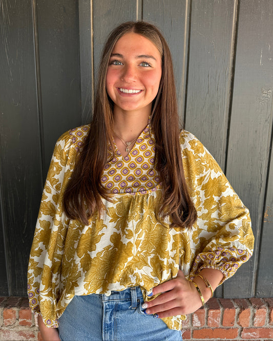 Mustard Mix Abstract Print Long sleeve top