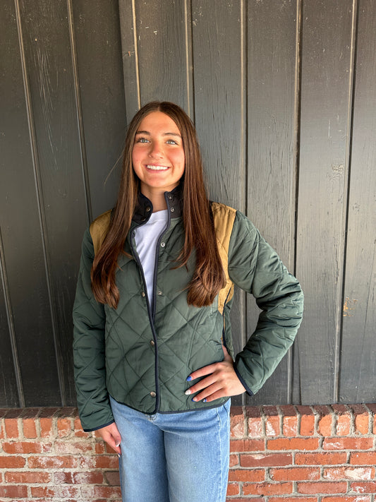 Green Color Blocked Padded Jacket