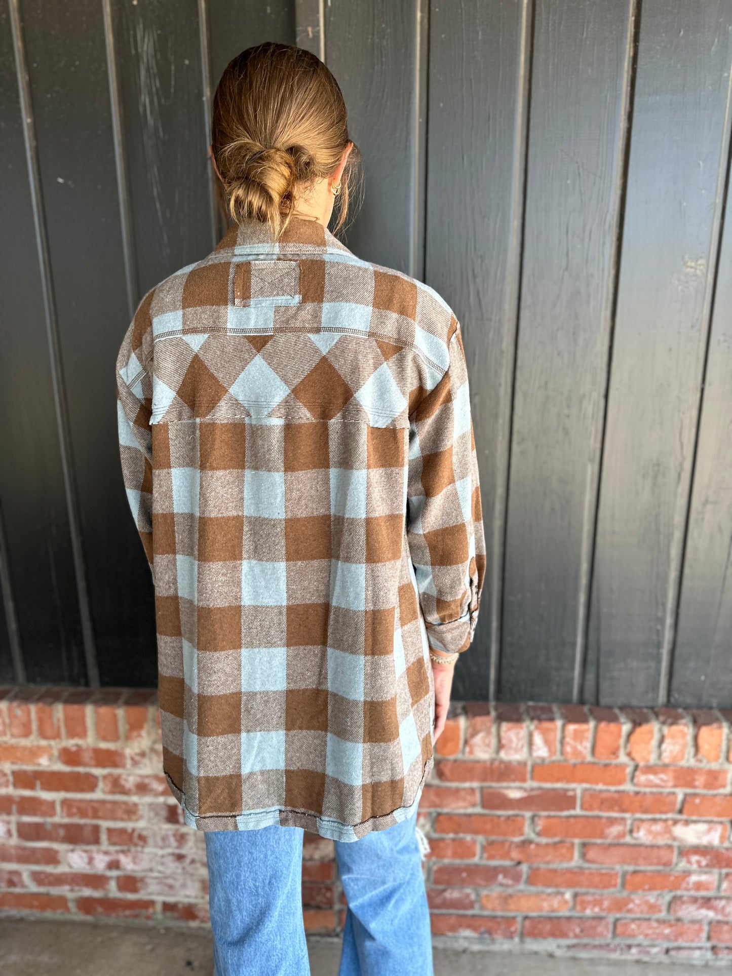 Button down checkered shacket