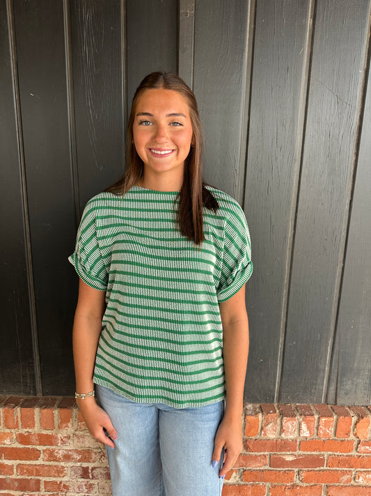 Dark Green Stripe Ribbed tee