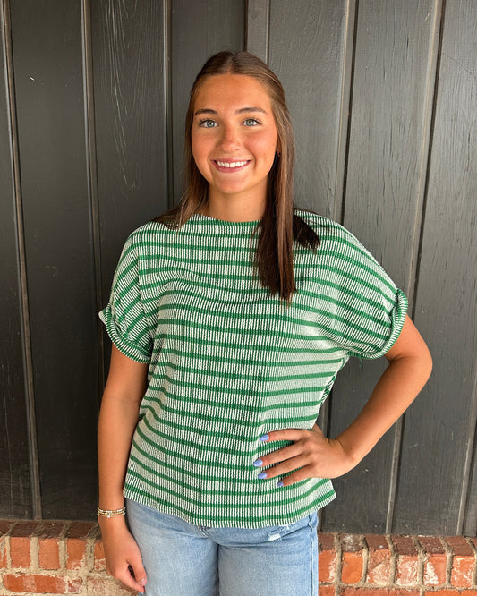Dark Green Stripe Ribbed tee