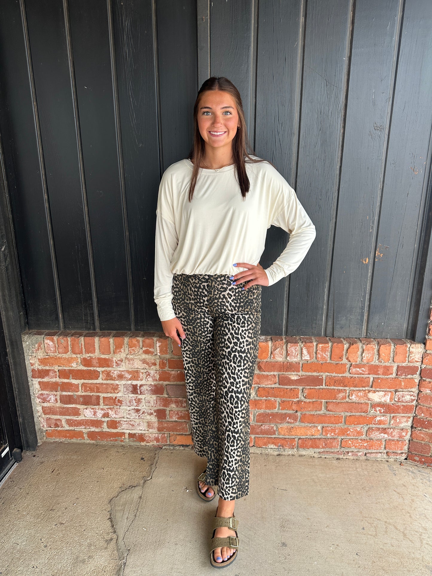 Leopard Print Wide Leg Cropped Pants