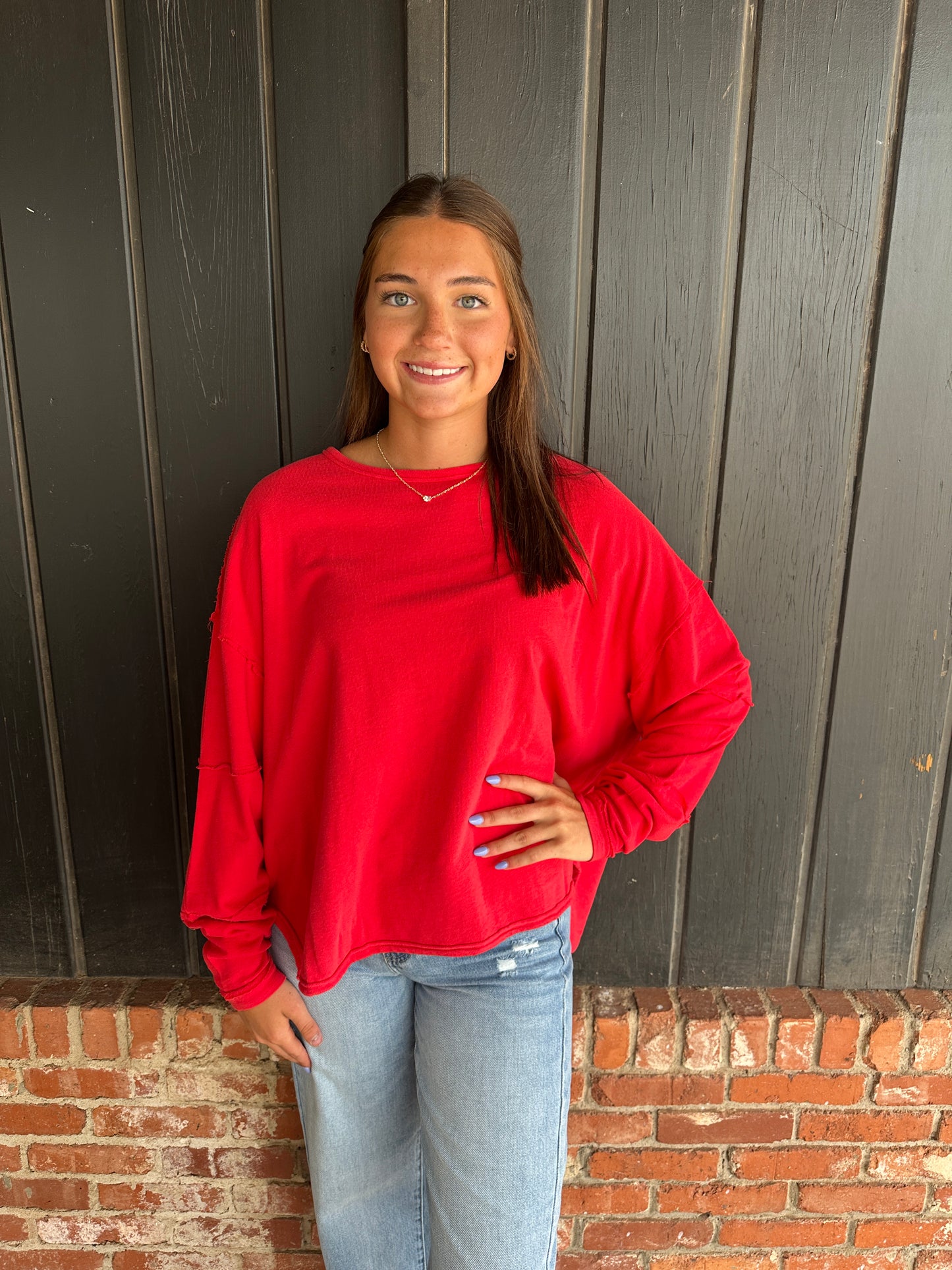 Cherry Classic Cotton Oversized Long Sleeve Top