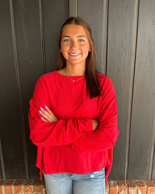 Cherry Classic Cotton Oversized Long Sleeve Top