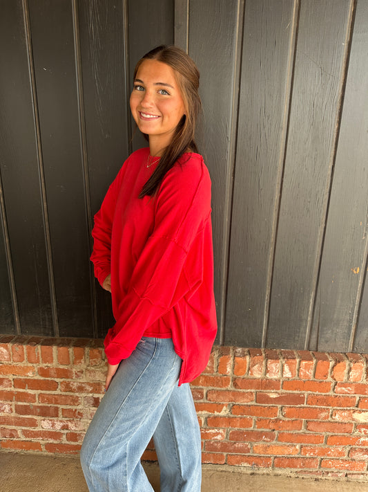 Cherry Classic Cotton Oversized Long Sleeve Top