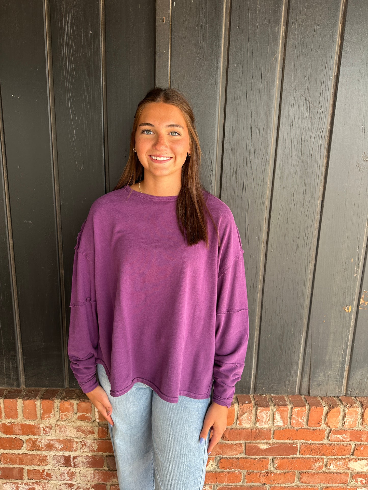 Purple Iris Classic Cotton Oversized Long Sleeve Top