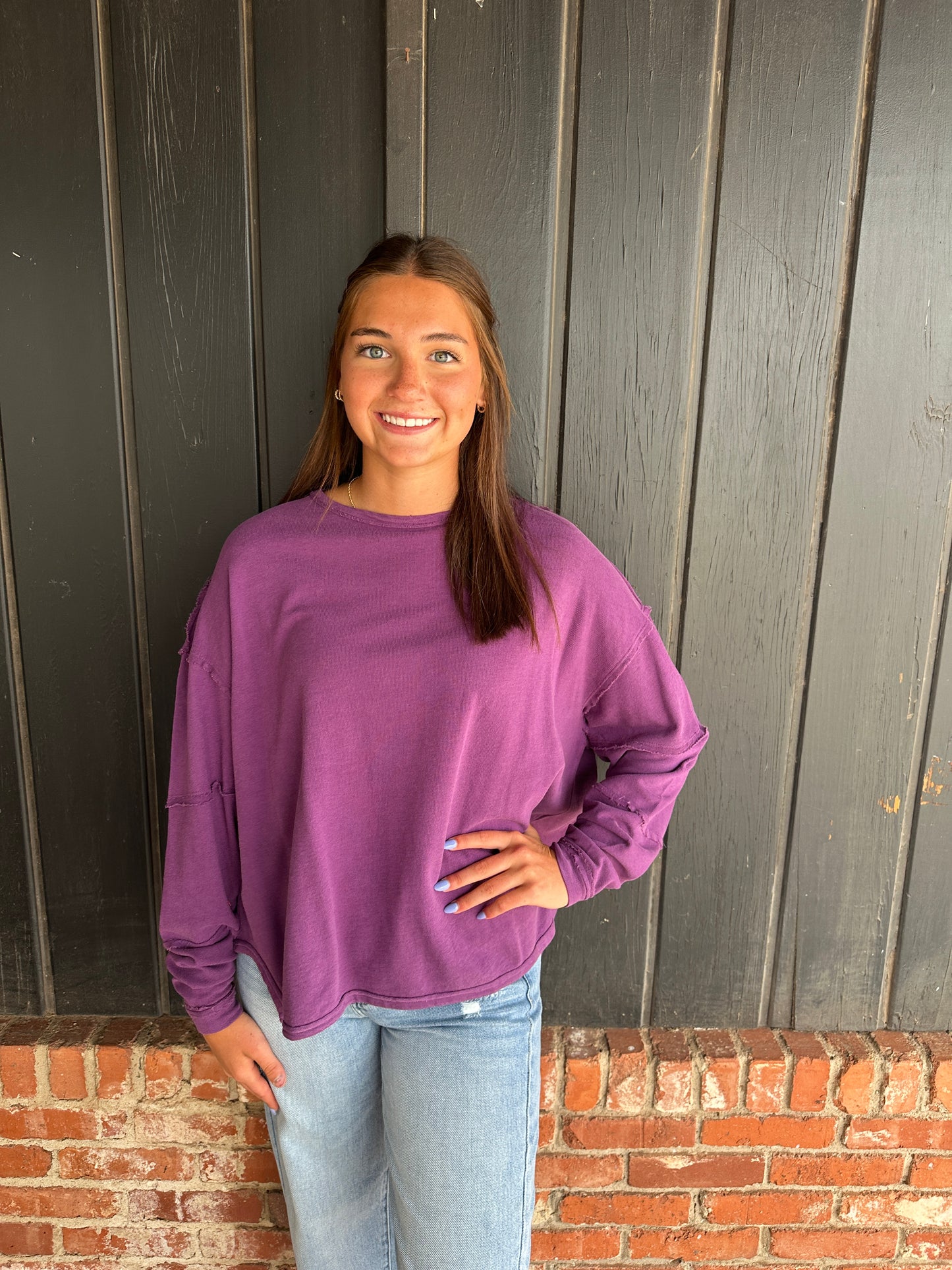 Purple Iris Classic Cotton Oversized Long Sleeve Top