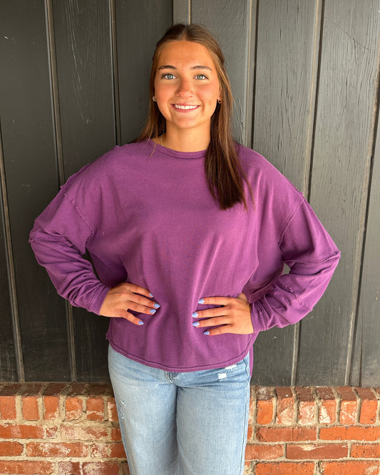 Purple Iris Classic Cotton Oversized Long Sleeve Top