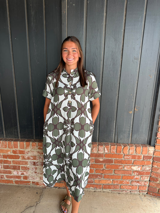 Olive Print Midi Dress