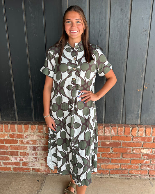 Olive Print Midi Dress
