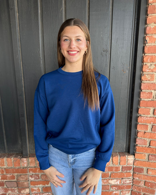 Navy Scuba Round Neck Top