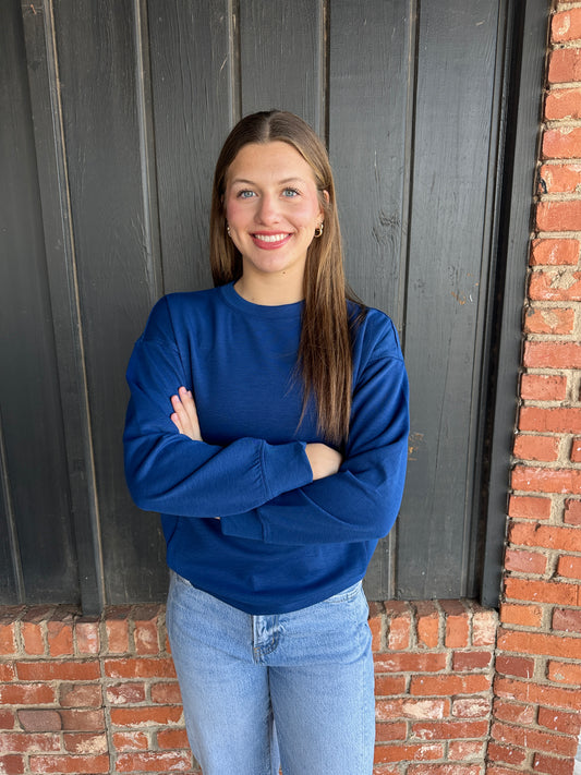 Navy Scuba Round Neck Top