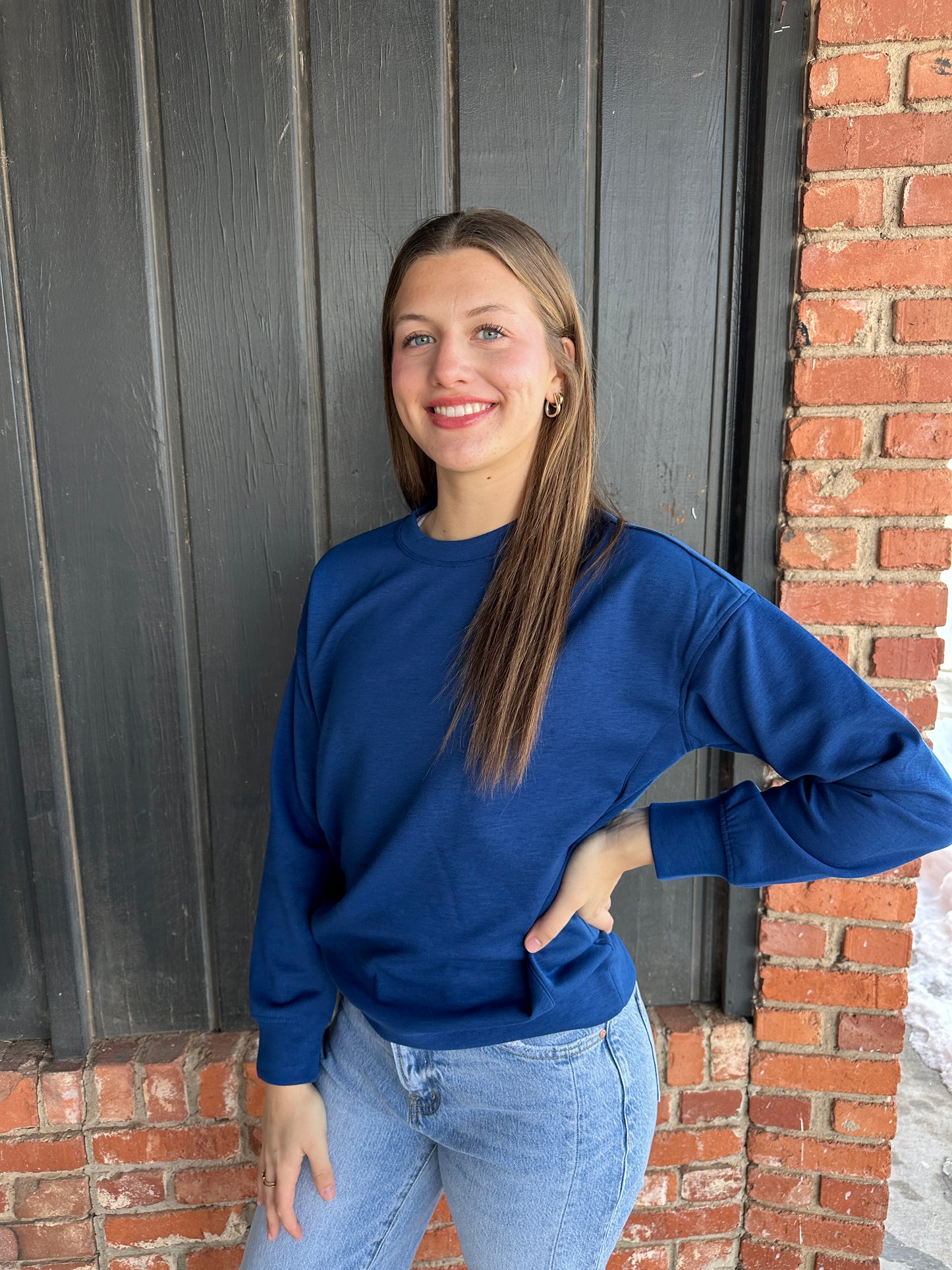 Navy Scuba Round Neck Top