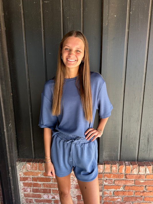 Dusty Navy Drop Shoulder Everyday Basic Top
