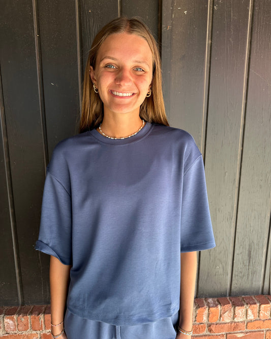 Dusty Navy Drop Shoulder Everyday Basic Top