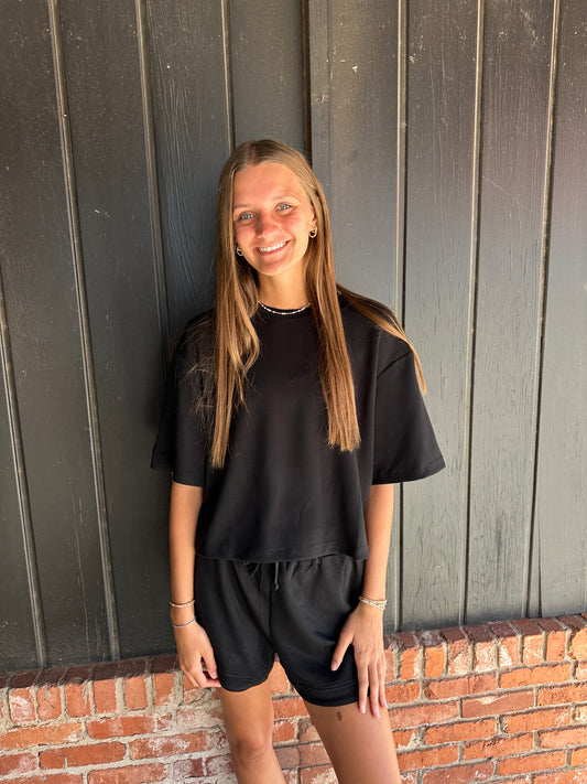 Black Drop Shoulder Everyday Basic Top