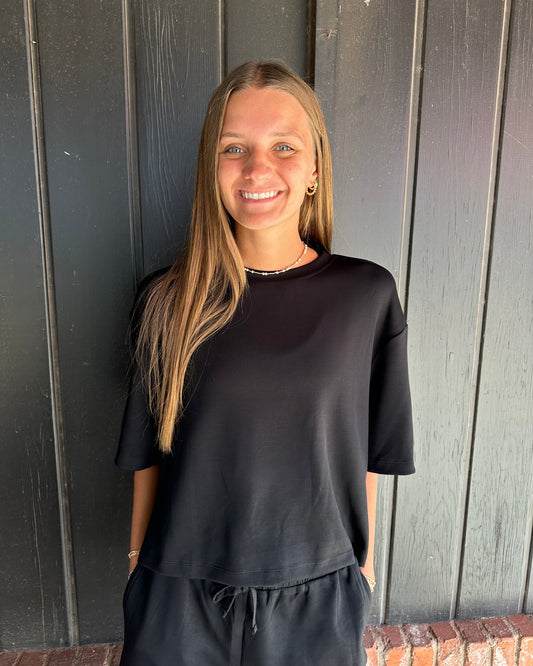 Black Drop Shoulder Everyday Basic Top
