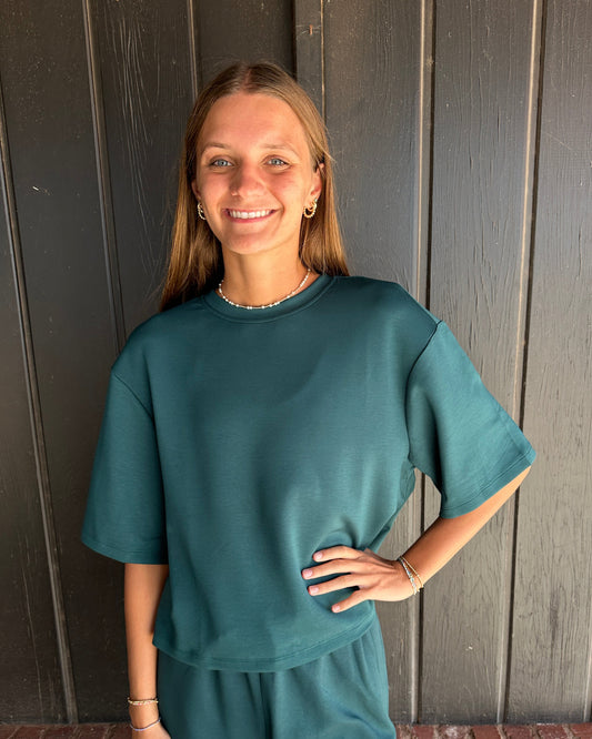 Deep Green Drop Shoulder Everyday Basic Top