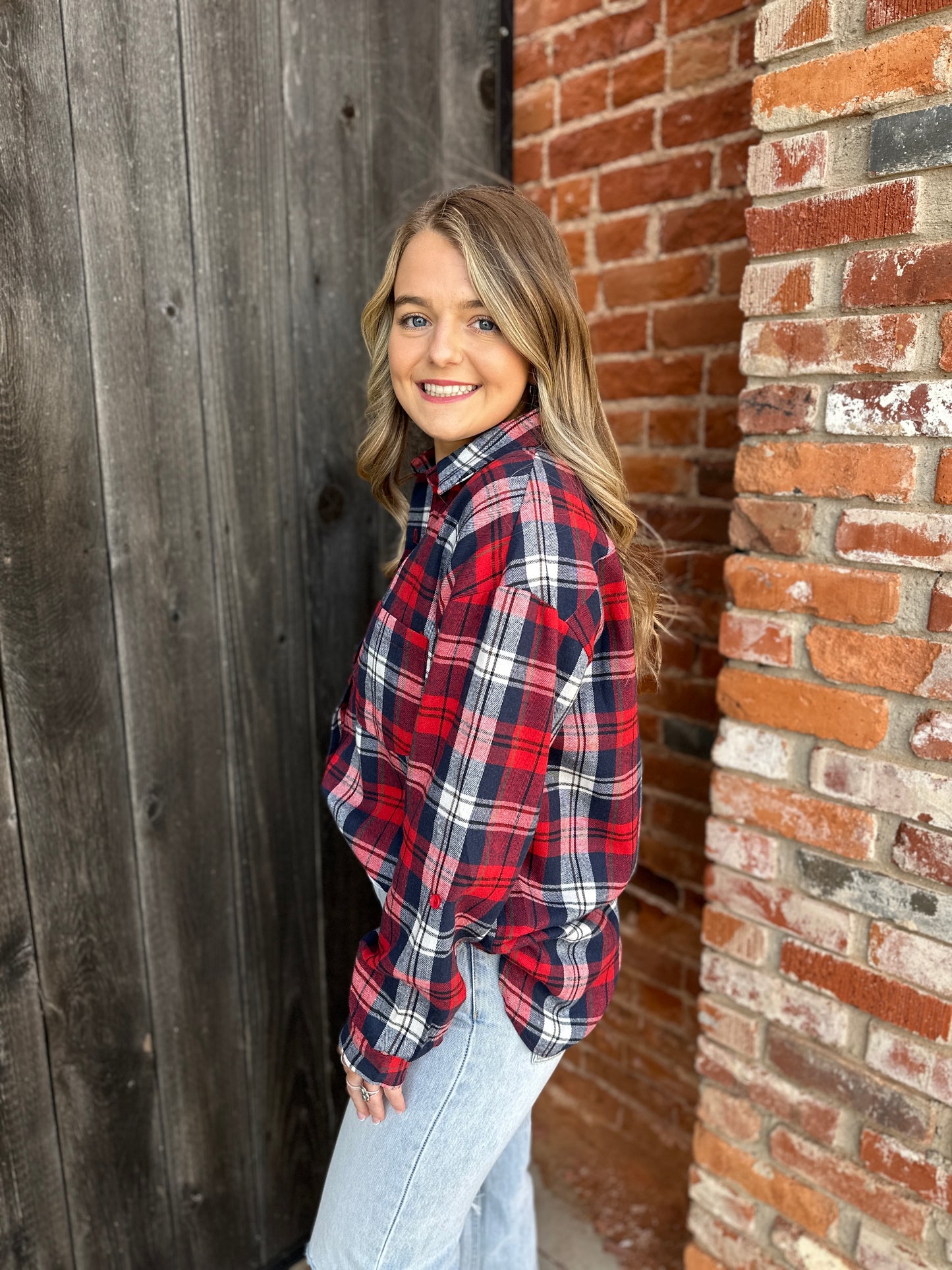 Red Plaid button down top