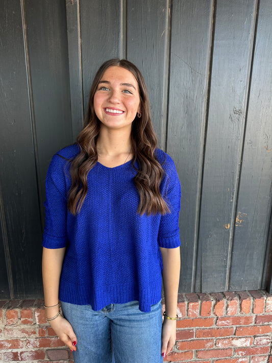 Royal Blue V Neck Knit Sweater