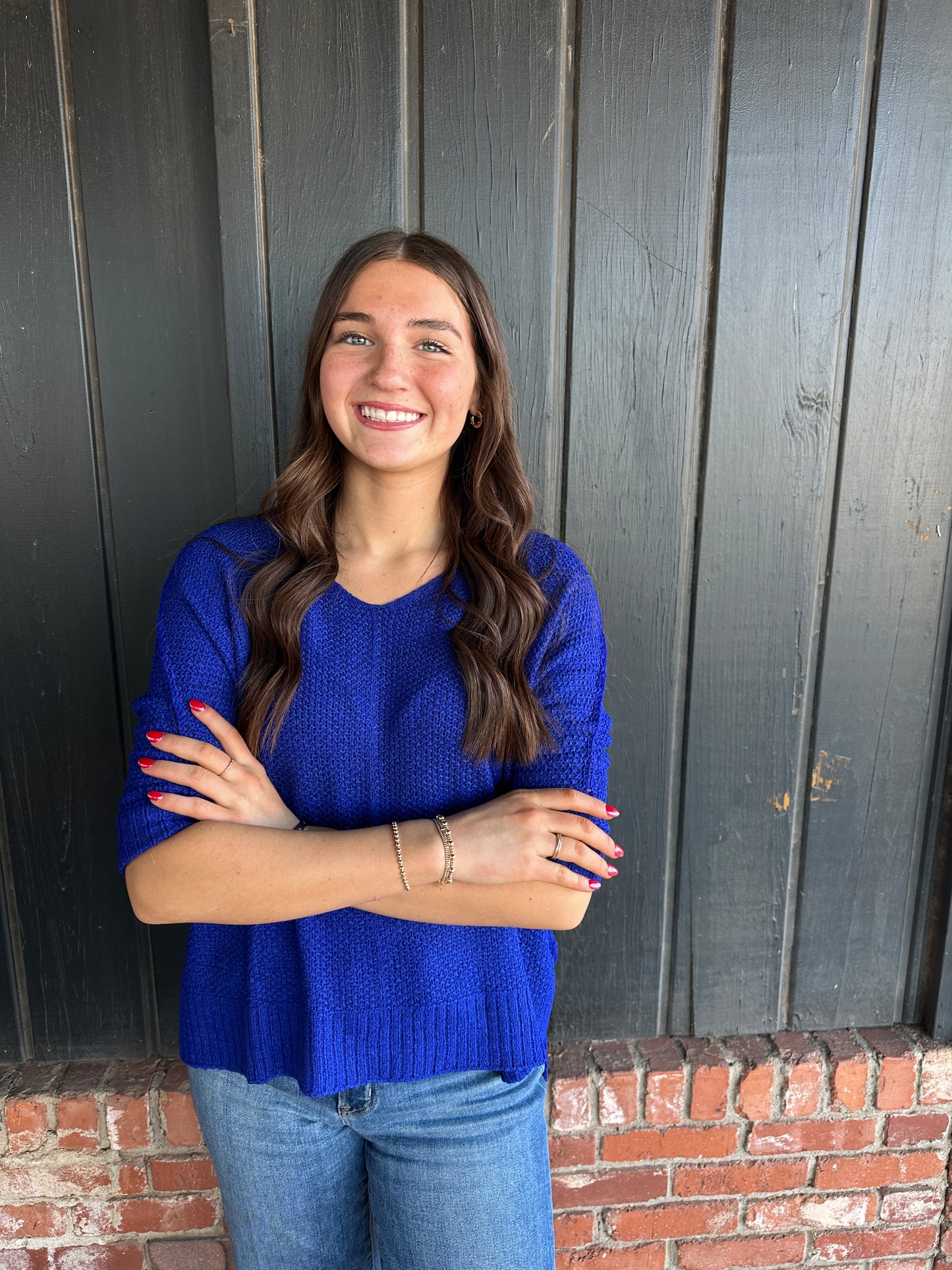 Royal Blue V Neck Knit Sweater