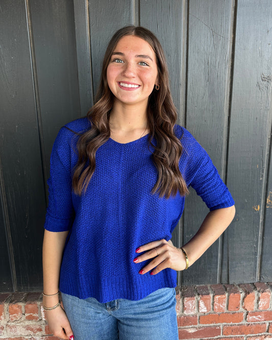 Royal Blue V Neck Knit Sweater