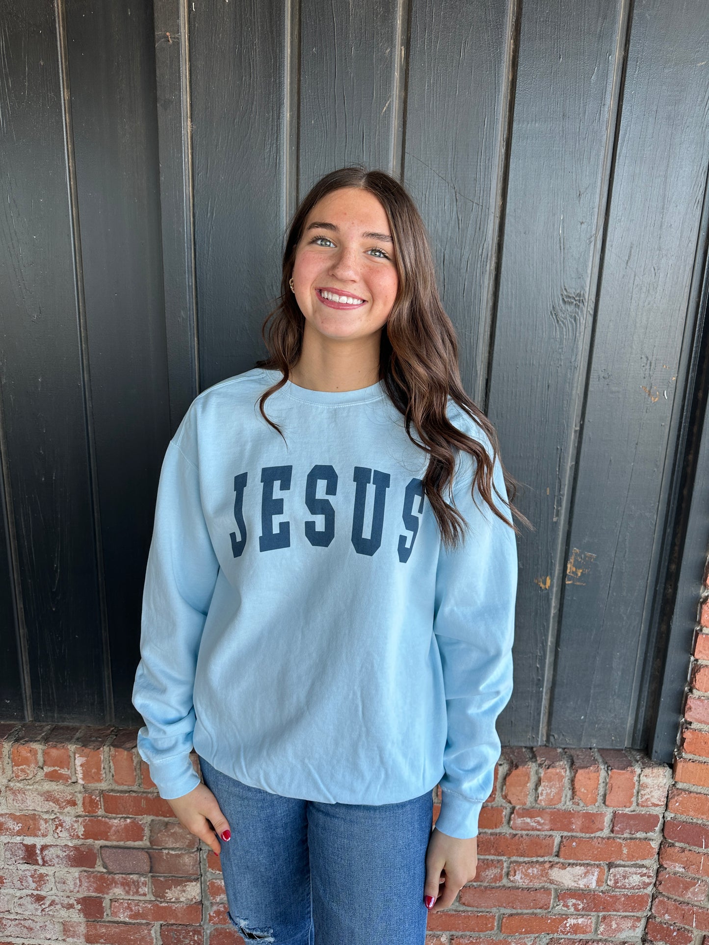 Jesus Collegiate Comfort Color Crew Sweatshirt