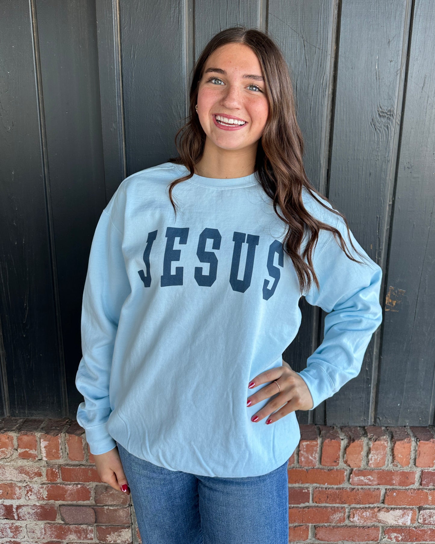 Jesus Collegiate Comfort Color Crew Sweatshirt