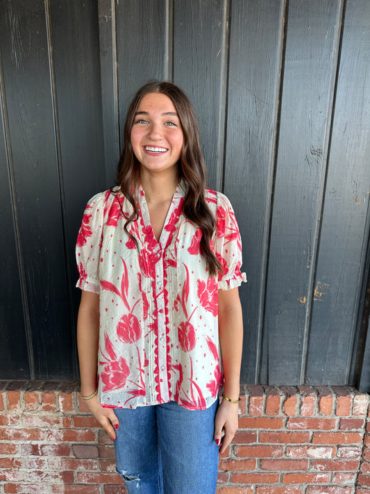 Red Floral Boho Top