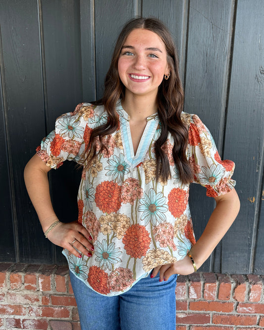 The Mint mix Floral Print Puff Sleeve Top