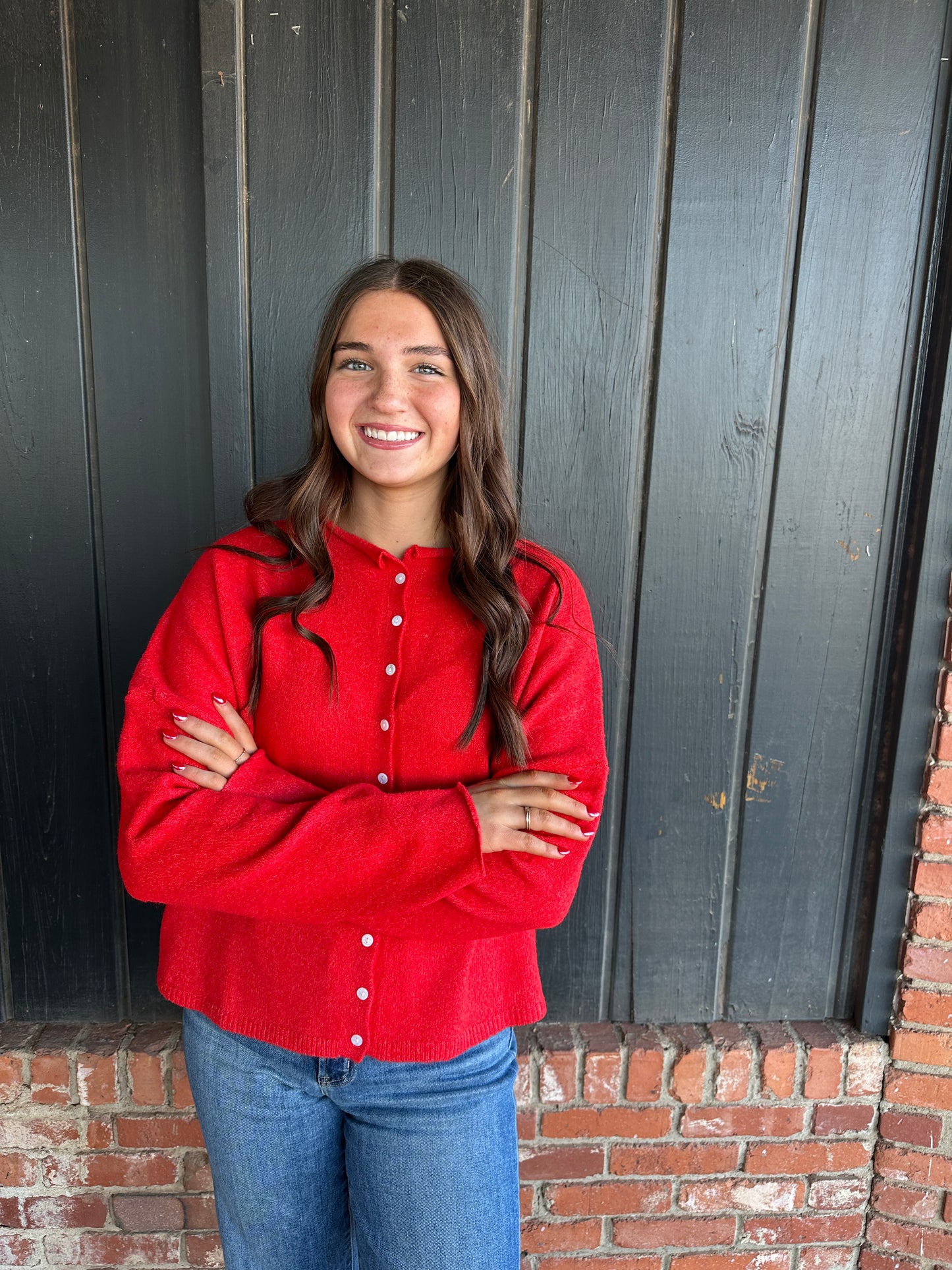 Red Pop Solid Button Down Cardigan