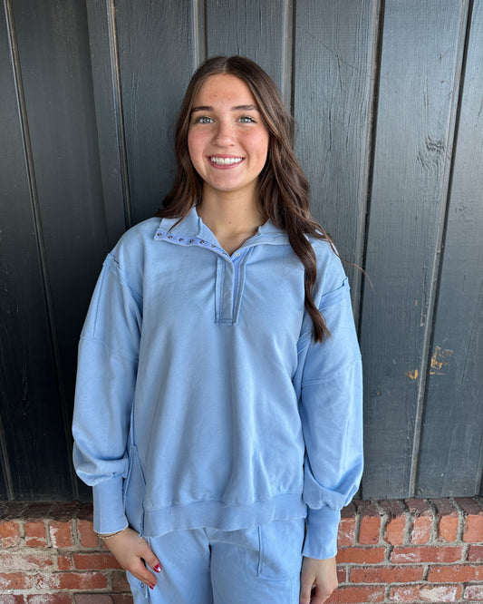 Periwinkle Snow Washed Long Sleeve Pull Over