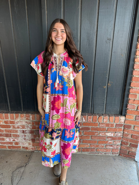 The Mia Blue Mix Patchwork Floral Maxi Dress