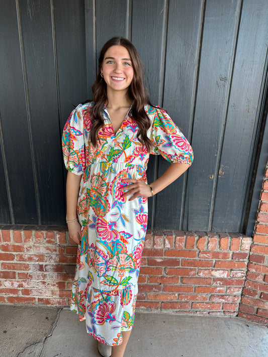 The Gianna Cream mix Paisley Print maxi dress