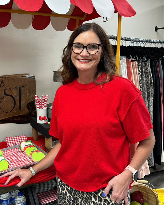 Red Drop Shoulder Sweater with Raw edge
