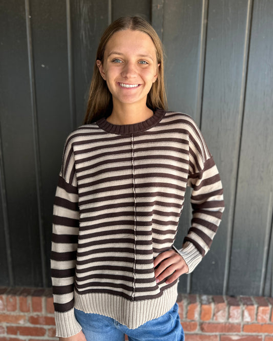 Brown Striped Crewneck Sweater