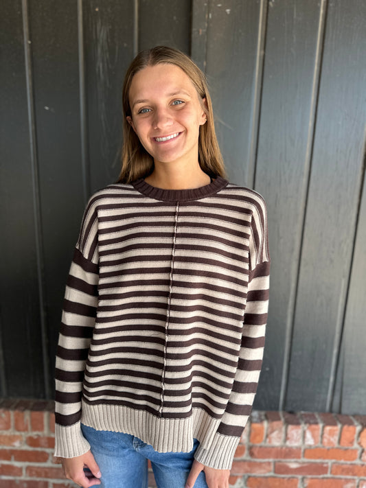 Brown Striped Crewneck Sweater