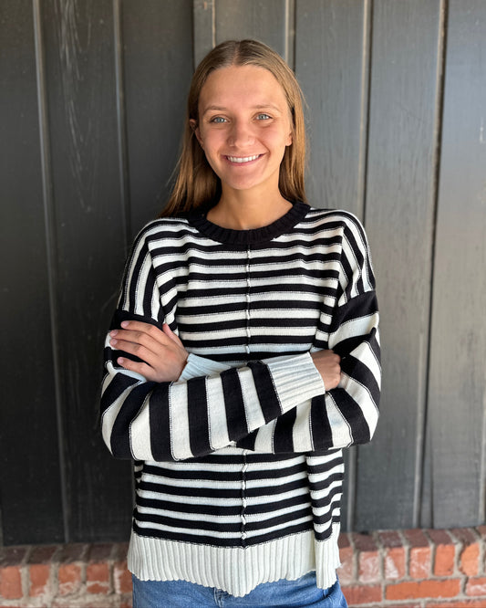 Black Striped Crewneck Sweater